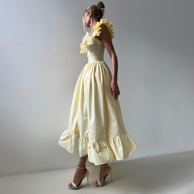 Flounce Sleeve Striped Maxi Dress - HalleBeauty